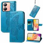 For vivo Y78 Butterfly Love Flower Embossed Leather Phone Case(Blue) - 1