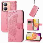 For vivo Y78 Butterfly Love Flower Embossed Leather Phone Case(Pink) - 1