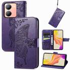 For vivo Y78 Butterfly Love Flower Embossed Leather Phone Case(Purple) - 1