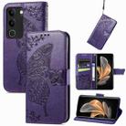 For vivo S17 Butterfly Love Flower Embossed Leather Phone Case(Purple) - 1