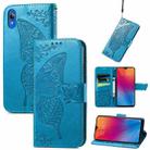 For vivo Y91C Butterfly Love Flower Embossed Leather Phone Case(Blue) - 1