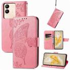 For vivo V29e / Y200 Butterfly Love Flower Embossed Leather Phone Case(Pink) - 1