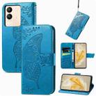 For vivo Y17s Butterfly Love Flower Embossed Leather Phone Case(Blue) - 1