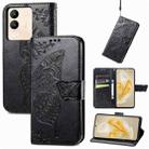 For vivo Y17s Butterfly Love Flower Embossed Leather Phone Case(Black) - 1