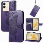 For vivo Y17s Butterfly Love Flower Embossed Leather Phone Case(Purple) - 1