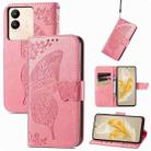 For vivo V29 Lite Butterfly Love Flower Embossed Leather Phone Case(Pink) - 1