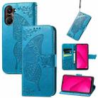 For vivo Y37 Butterfly Love Flower Embossed Leather Phone Case(Blue) - 1