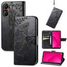 For vivo Y37 Butterfly Love Flower Embossed Leather Phone Case(Black) - 1