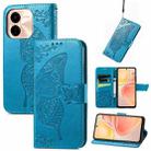 For vivo Y37 Pro Butterfly Love Flower Embossed Leather Phone Case(Blue) - 1