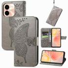 For vivo Y37 Pro Butterfly Love Flower Embossed Leather Phone Case(Gray) - 1