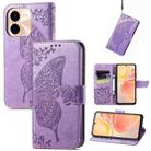 For vivo Y37 Pro Butterfly Love Flower Embossed Leather Phone Case(Lavender) - 1