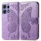 For Motorola Moto Edge 50 Fusion Butterfly Love Flower Embossed Leather Phone Case(Light Purple) - 1