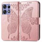 For Motorola moto Edge 50 Ultra Butterfly Love Flower Embossed Leather Phone Case(Rose Gold) - 1