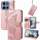 For Motorola Moto G 2025 Butterfly Love Flower Embossed Leather Phone Case(Rose Gold) - 1