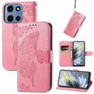 For Motorola Moto G 2025 Butterfly Love Flower Embossed Leather Phone Case(Pink) - 1