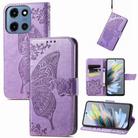 For Motorola Moto G 2025 Butterfly Love Flower Embossed Leather Phone Case(Light Purple) - 1