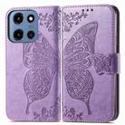 For Motorola Moto G 2025 Butterfly Love Flower Embossed Leather Phone Case(Light Purple) - 2