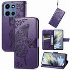 For Motorola Moto G 2025 Butterfly Love Flower Embossed Leather Phone Case(Purple) - 1