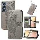 For Realme C65 Butterfly Love Flower Embossed Leather Phone Case(Gray) - 1