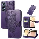 For Realme C65 Butterfly Love Flower Embossed Leather Phone Case(Purple) - 1