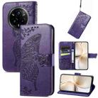 For Realme 14 Pro+ Butterfly Love Flower Embossed Leather Phone Case(Purple) - 1