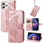 For Xiaomi Redmi Note 12R Butterfly Love Flower Embossed Leather Phone Case(Rose Gold) - 1