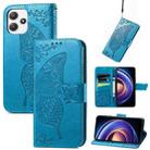 For Xiaomi Redmi Note 12R Butterfly Love Flower Embossed Leather Phone Case(Blue) - 1