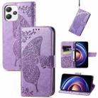 For Xiaomi Redmi Note 12R Butterfly Love Flower Embossed Leather Phone Case(Lavender) - 1