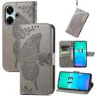 For Xiaomi Redmi 13 4G Butterfly Love Flower Embossed Leather Phone Case(Gray) - 1