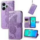 For Xiaomi Redmi 13 4G Butterfly Love Flower Embossed Leather Phone Case(Lavender) - 1