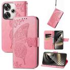 For Xiaomi Redmi Turbo 3 5G Butterfly Love Flower Embossed Leather Phone Case(Pink) - 1