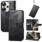For Xiaomi Redmi Turbo 3 5G Butterfly Love Flower Embossed Leather Phone Case(Black) - 1