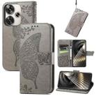 For Xiaomi Redmi Turbo 3 5G Butterfly Love Flower Embossed Leather Phone Case(Gray) - 1