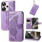 For Xiaomi Redmi Turbo 3 5G Butterfly Love Flower Embossed Leather Phone Case(Lavender) - 1