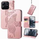 For Xiaomi Redmi Note 14 5G Butterfly Love Flower Embossed Leather Phone Case(Rose Gold) - 1