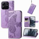 For Xiaomi Redmi Note 14 5G Butterfly Love Flower Embossed Leather Phone Case(Lavender) - 1