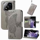 For Xiaomi Redmi Note 14 Pro 5G Butterfly Love Flower Embossed Leather Phone Case(Gray) - 1