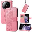 For Xiaomi Redmi Note 14 Pro+ 5G Butterfly Love Flower Embossed Leather Phone Case(Pink) - 1