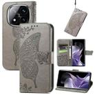 For Xiaomi Redmi Note 14 Pro+ 5G Butterfly Love Flower Embossed Leather Phone Case(Gray) - 1
