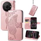 For Sharp Aquos R8 Pro Butterfly Love Flower Embossed Leather Phone Case(Rose Gold) - 1