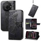 For Sharp Aquos R8 Pro Butterfly Love Flower Embossed Leather Phone Case(Black) - 1