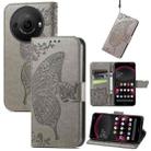 For Sharp Aquos R8 Pro Butterfly Love Flower Embossed Leather Phone Case(Gray) - 1