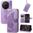 For Sharp Aquos R8 Pro Butterfly Love Flower Embossed Leather Phone Case(Lavender) - 1