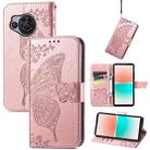 For Sharp Aquos R8 Butterfly Love Flower Embossed Leather Phone Case(Rose Gold) - 1