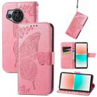 For Sharp Aquos R8 Butterfly Love Flower Embossed Leather Phone Case(Pink) - 1