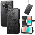 For Sharp Aquos R8 Butterfly Love Flower Embossed Leather Phone Case(Black) - 1