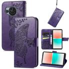 For Sharp Aquos R8 Butterfly Love Flower Embossed Leather Phone Case(Purple) - 1