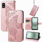 For Sharp Aquos Wish 3 Butterfly Love Flower Embossed Leather Phone Case(Rose Gold) - 1