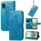 For Sharp Aquos Wish 3 Butterfly Love Flower Embossed Leather Phone Case(Blue) - 1