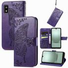 For Sharp Aquos Wish 3 Butterfly Love Flower Embossed Leather Phone Case(Purple) - 1